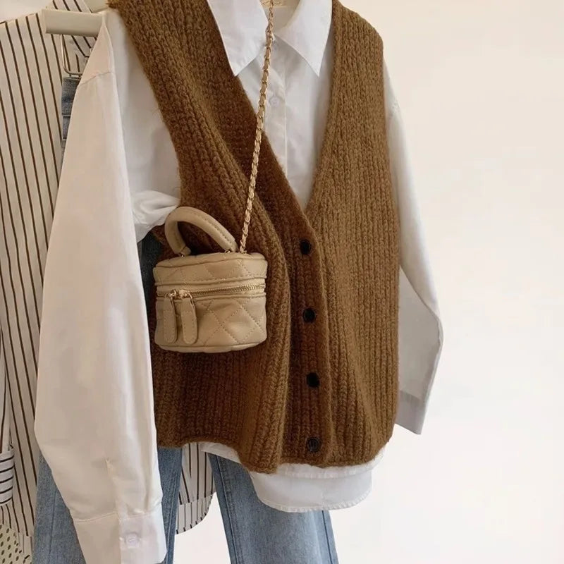 Chocolate V-Neck Knit Sweater Vest