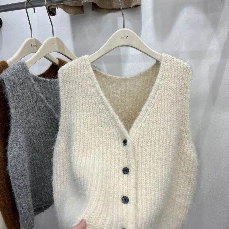 Chocolate V-Neck Knit Sweater Vest
