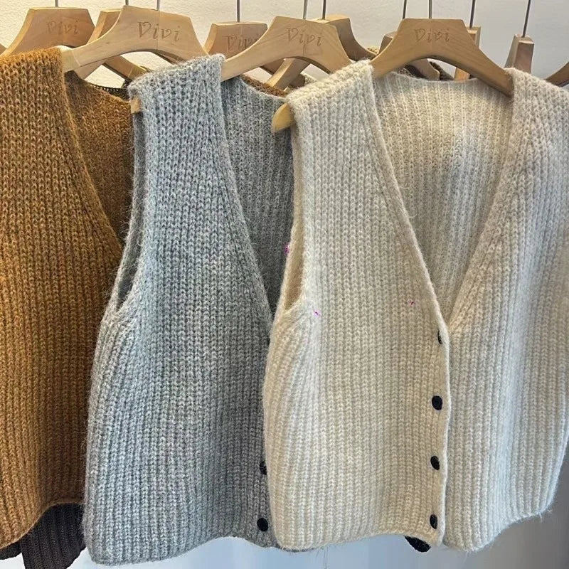 Chocolate V-Neck Knit Sweater Vest