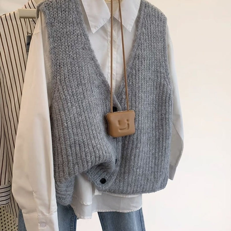 Chocolate V-Neck Knit Sweater Vest