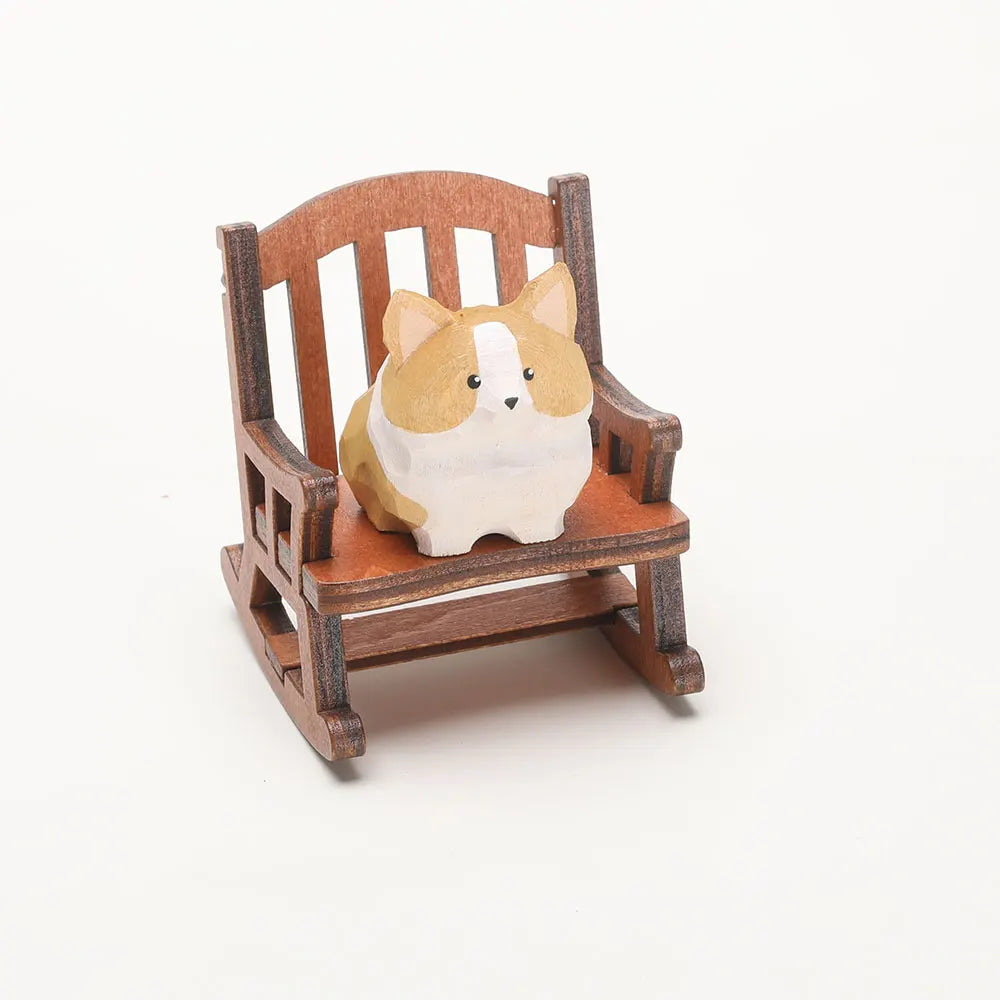 Carved Wooden Bear in Rocking Chair Figurine