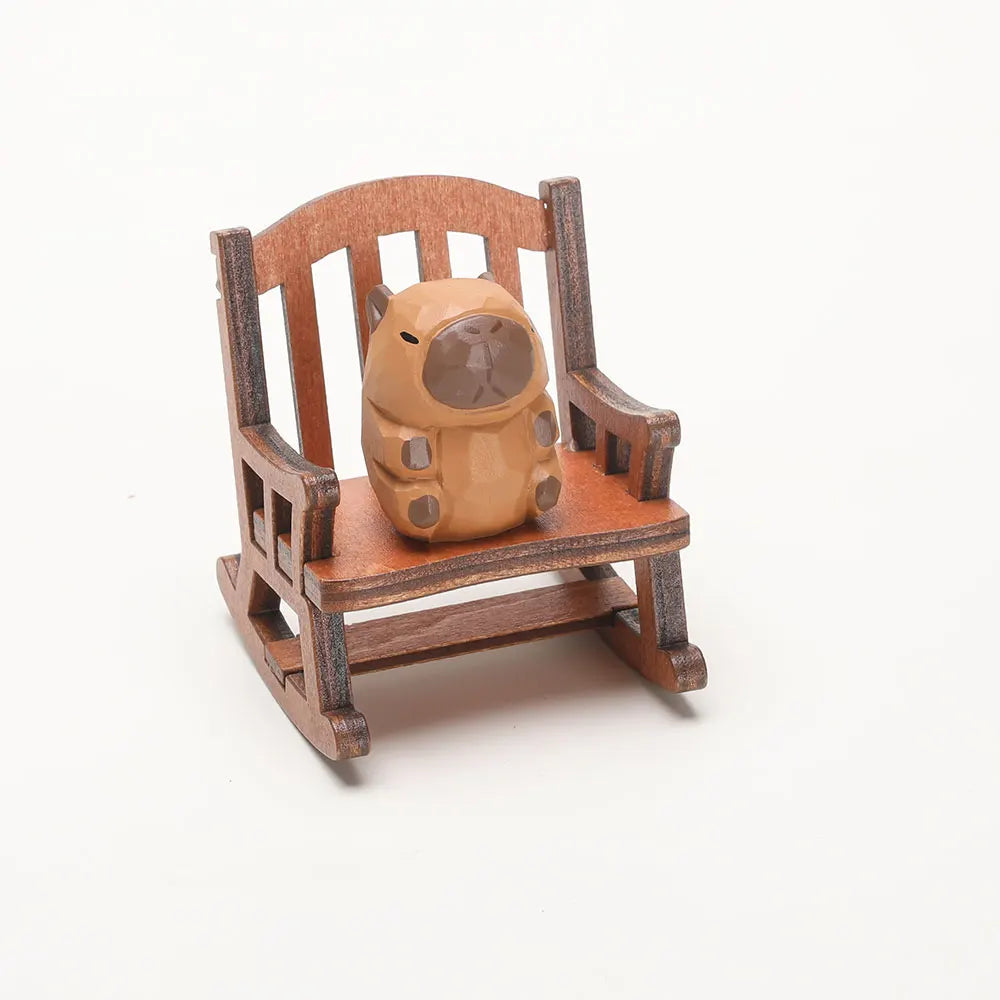 Carved Wooden Bear in Rocking Chair Figurine