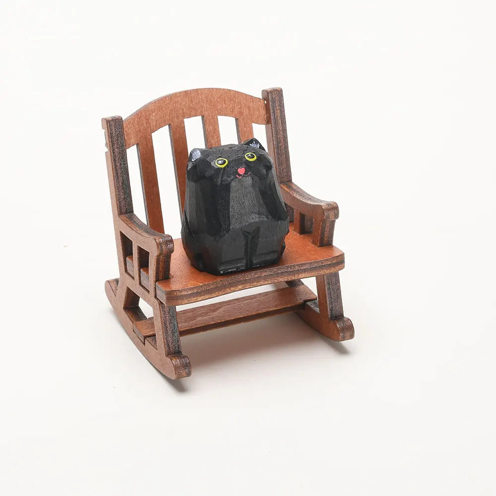 Carved Wooden Bear in Rocking Chair Figurine