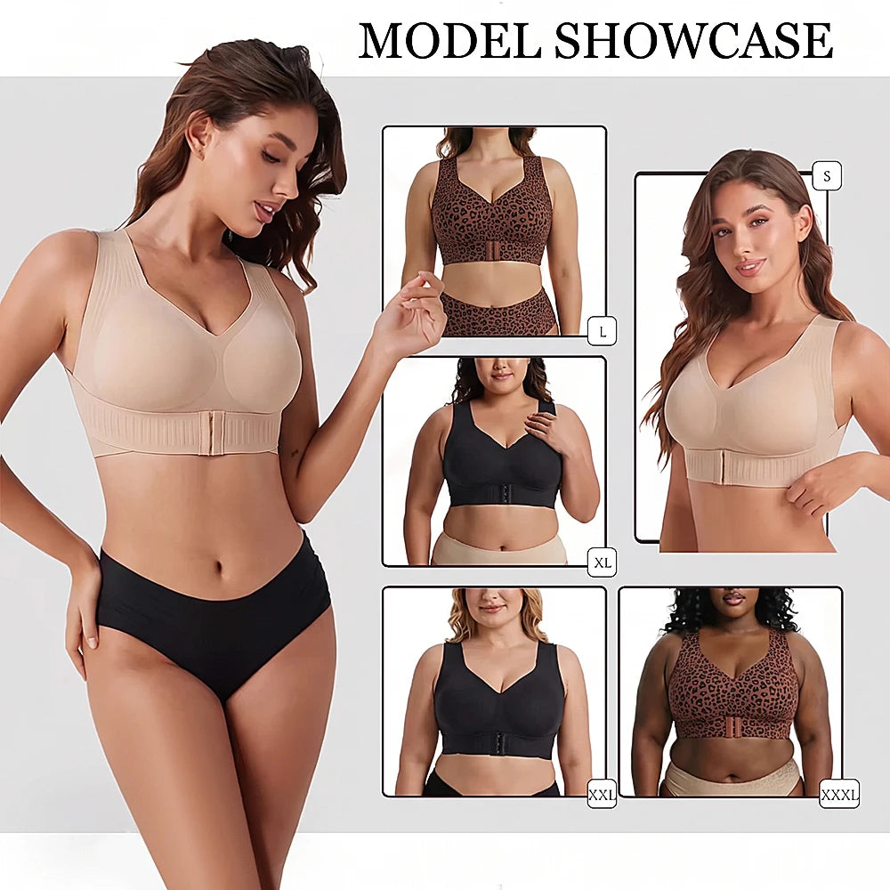 Women's Posture Support Bra – Cross Back, Front Adjustable Band, Wireless