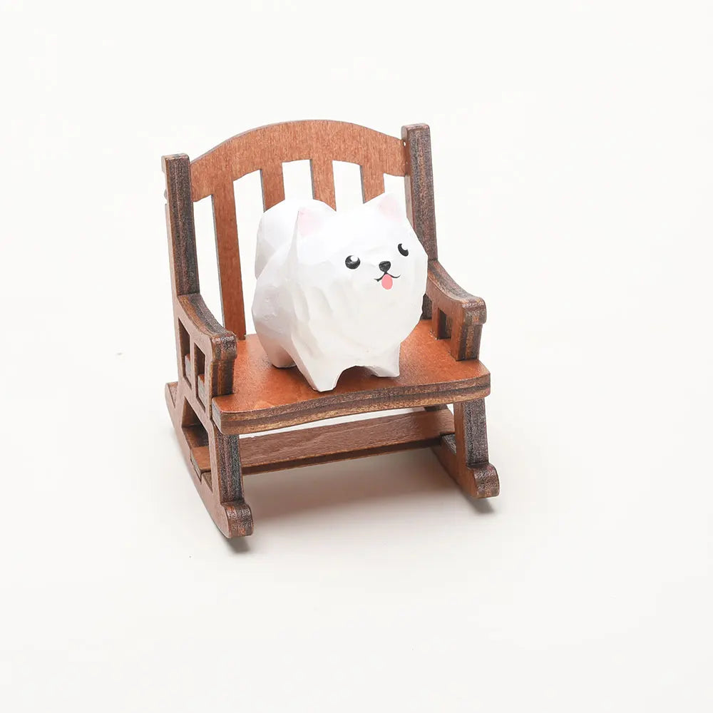 Carved Wooden Bear in Rocking Chair Figurine