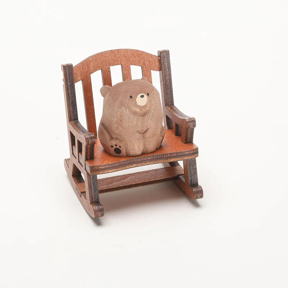 Carved Wooden Bear in Rocking Chair Figurine