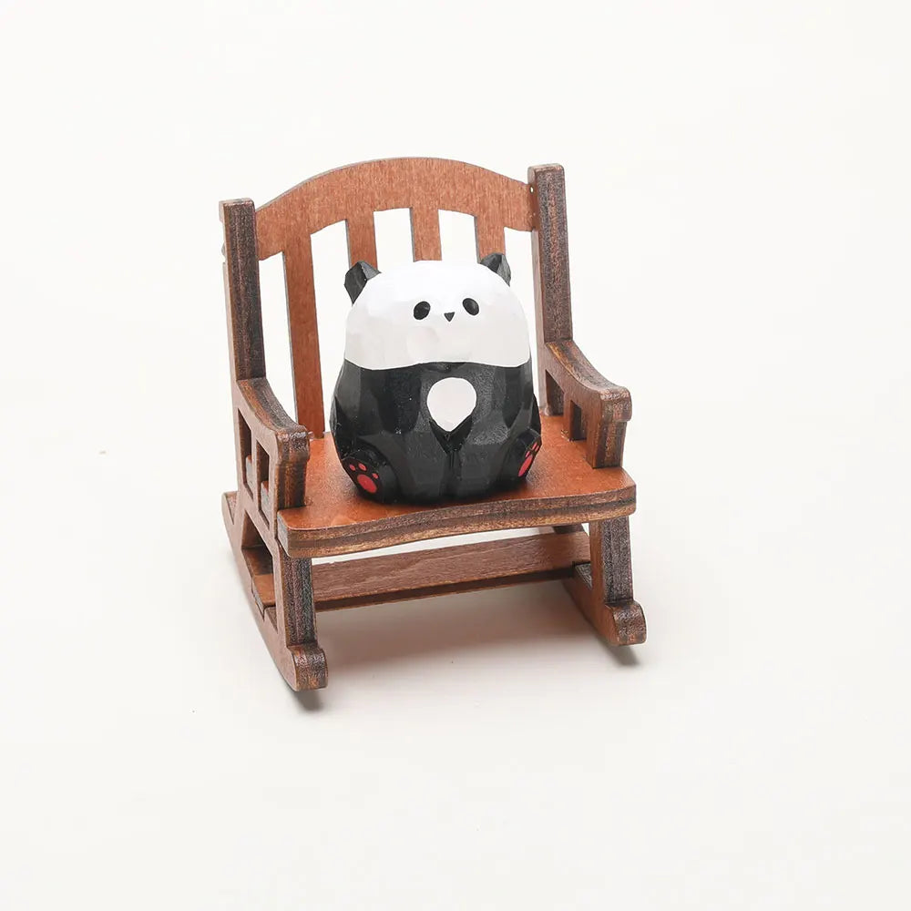 Carved Wooden Bear in Rocking Chair Figurine