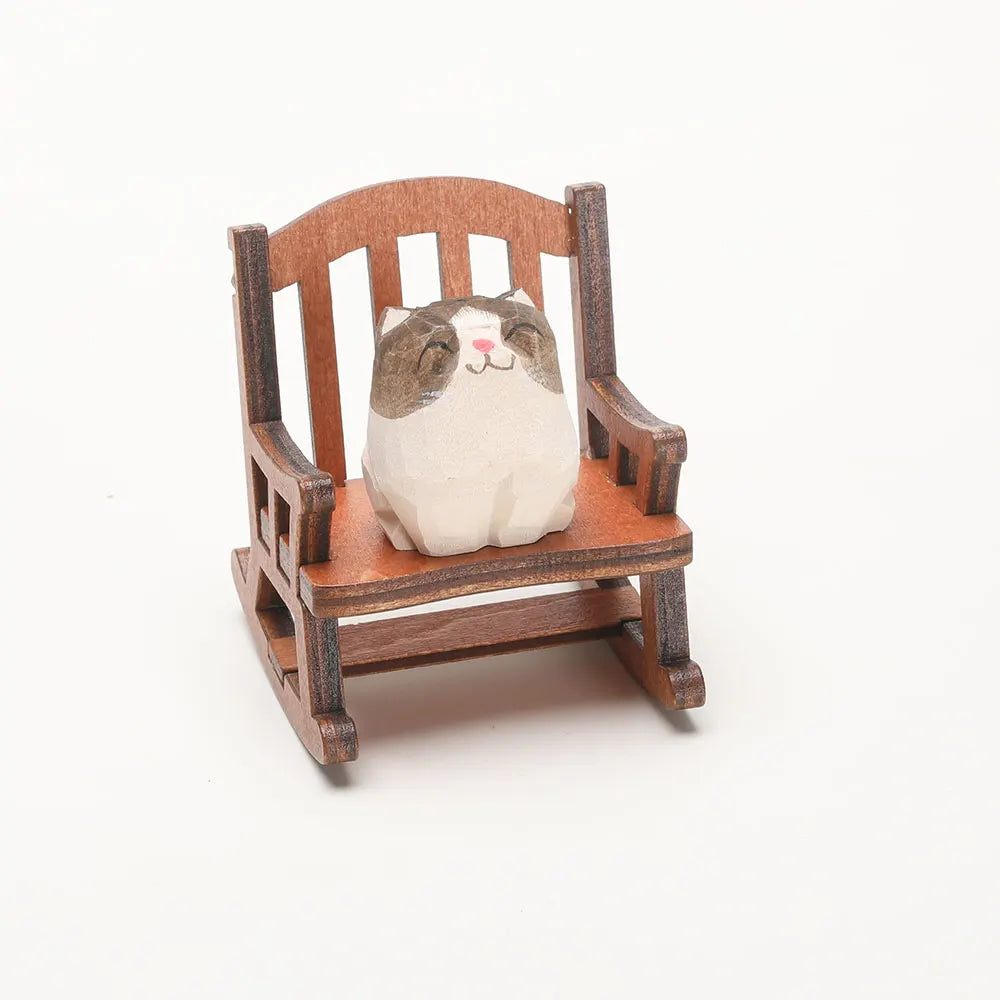 Carved Wooden Bear in Rocking Chair Figurine