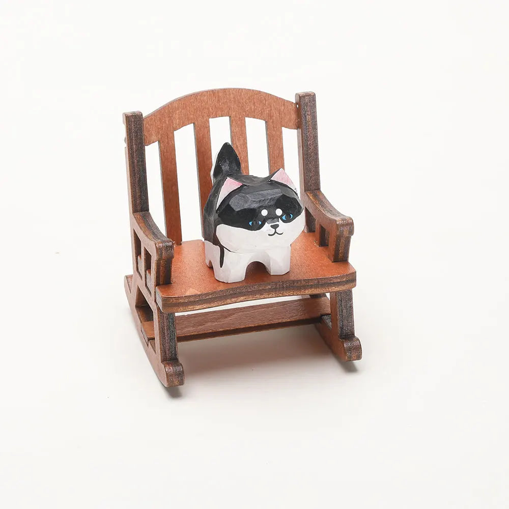 Carved Wooden Bear in Rocking Chair Figurine