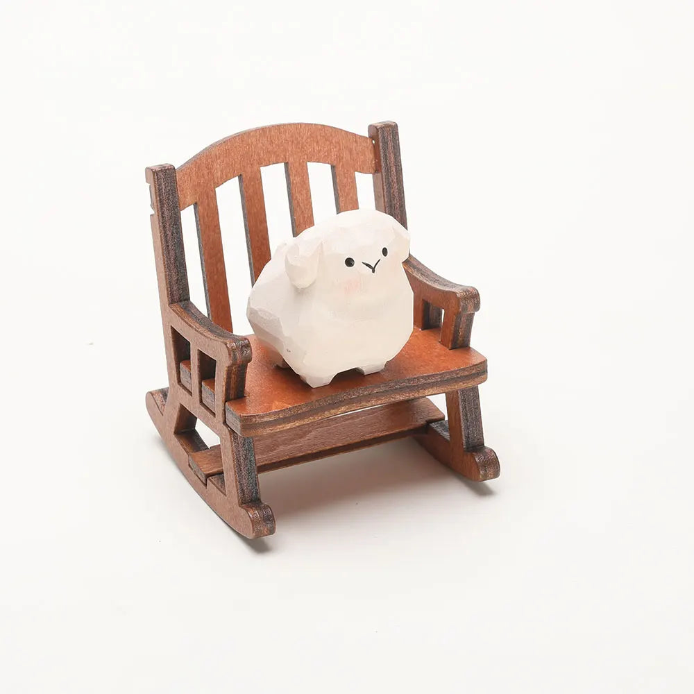 Carved Wooden Bear in Rocking Chair Figurine
