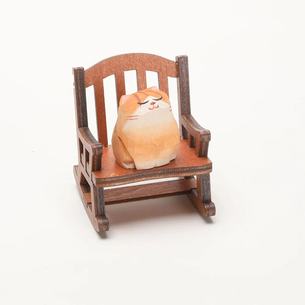 Carved Wooden Bear in Rocking Chair Figurine