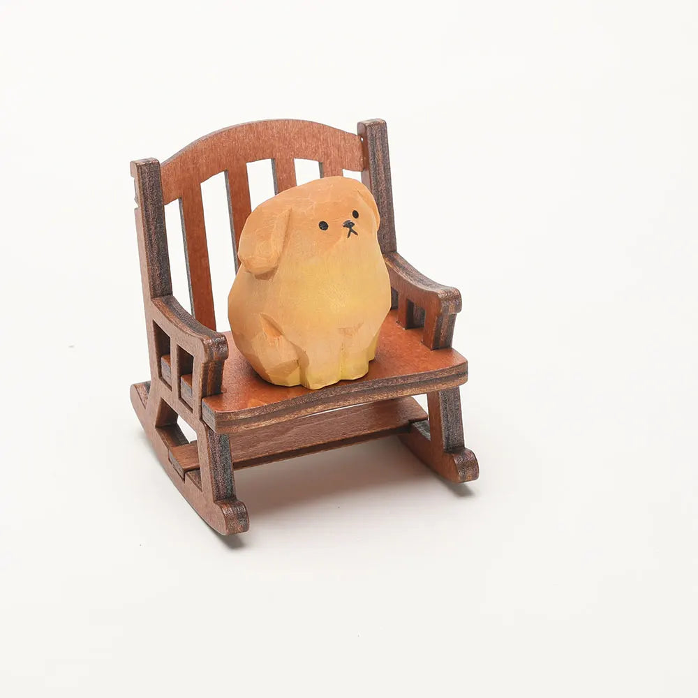 Carved Wooden Bear in Rocking Chair Figurine