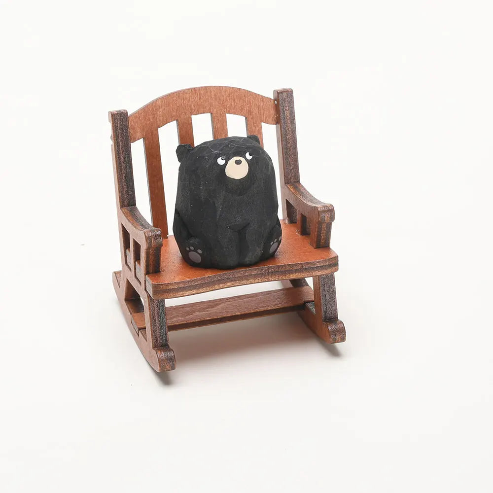 Carved Wooden Bear in Rocking Chair Figurine
