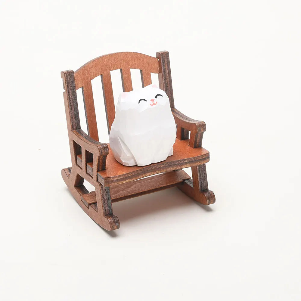 Carved Wooden Bear in Rocking Chair Figurine