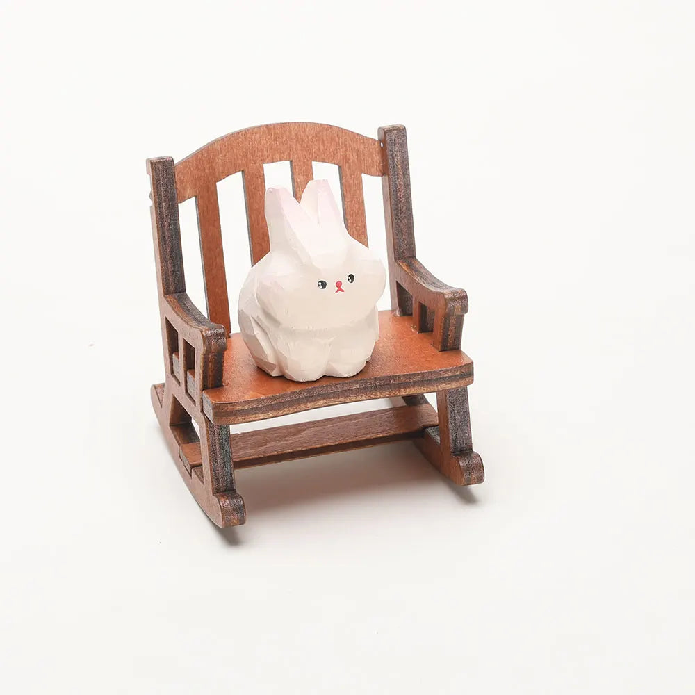 Carved Wooden Bear in Rocking Chair Figurine