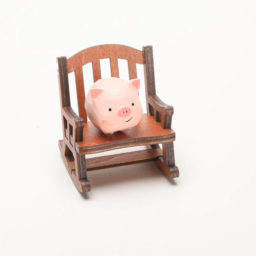 Carved Wooden Bear in Rocking Chair Figurine