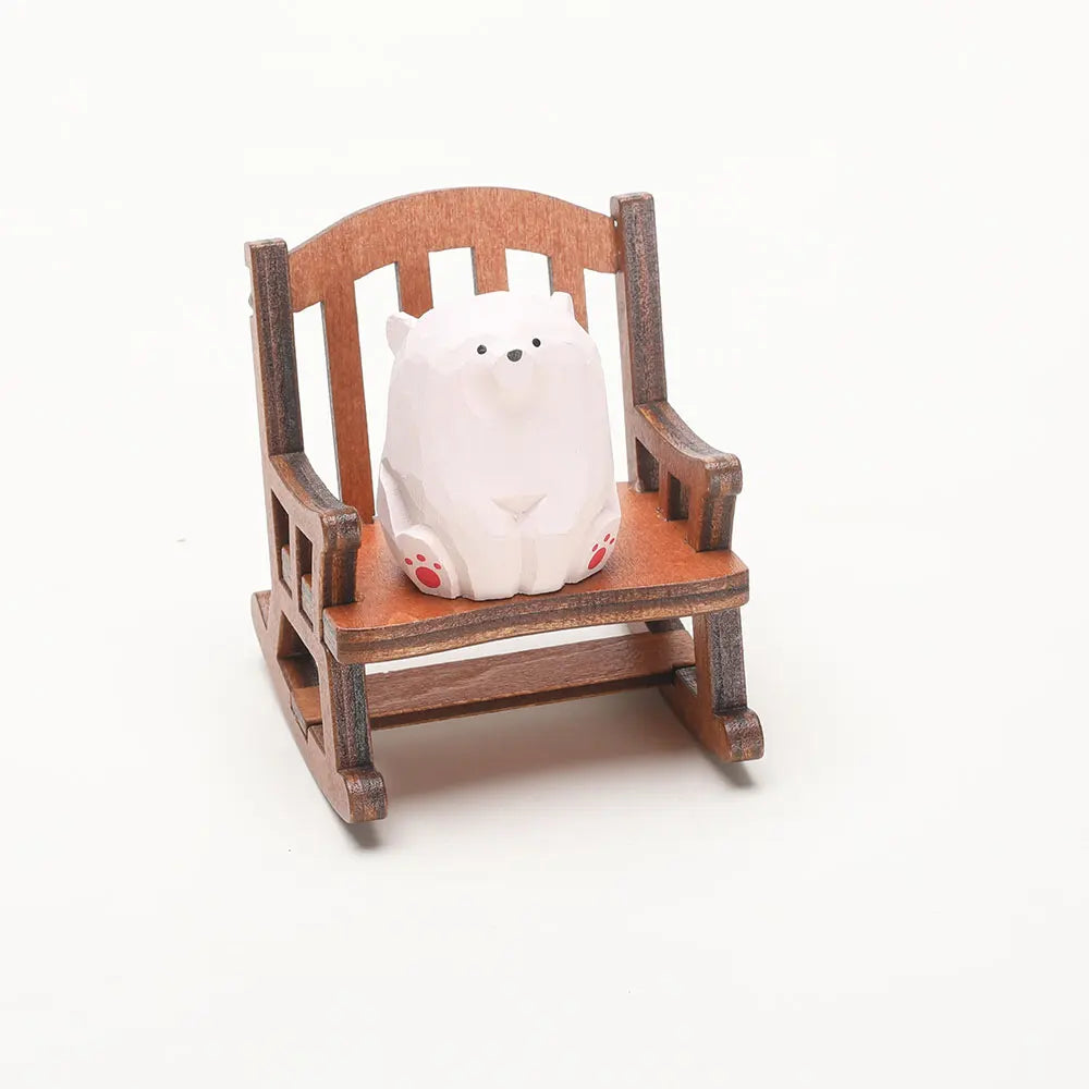 Carved Wooden Bear in Rocking Chair Figurine
