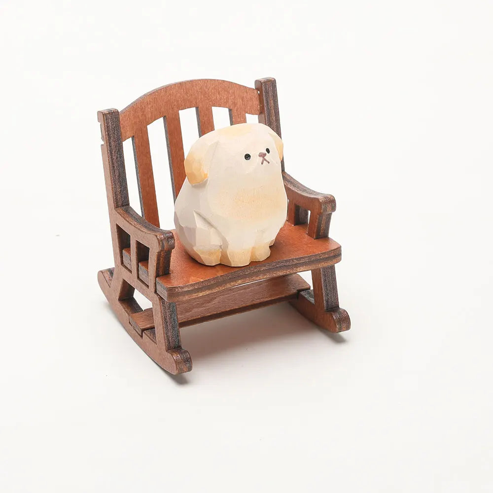 Carved Wooden Bear in Rocking Chair Figurine