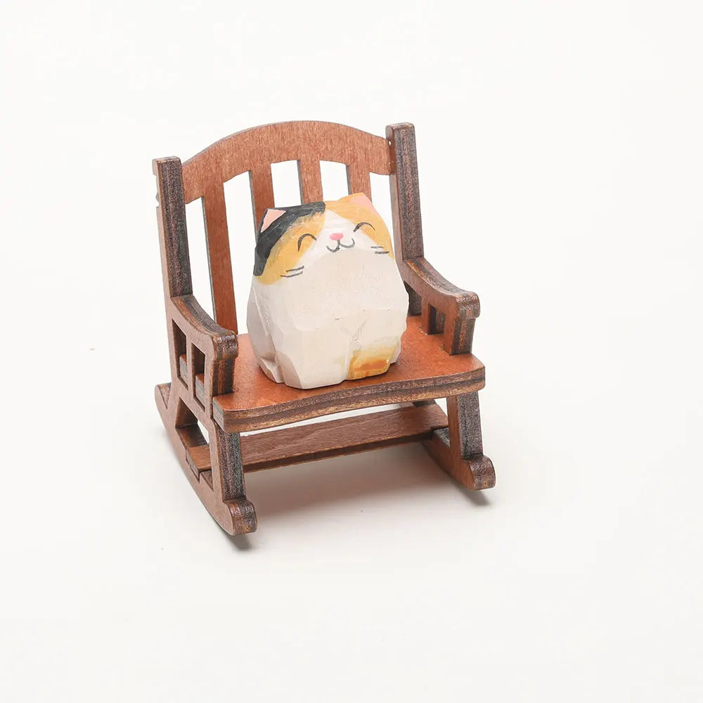 Carved Wooden Bear in Rocking Chair Figurine