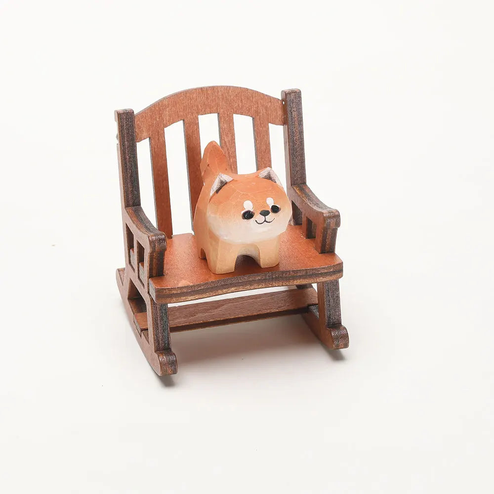 Carved Wooden Bear in Rocking Chair Figurine