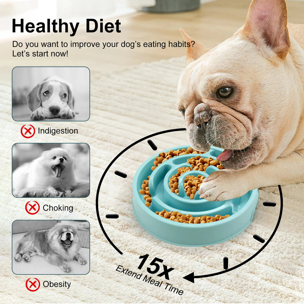 Slow Feeder Dog Bowl – Non-Slip Anti-Gulp Bowl