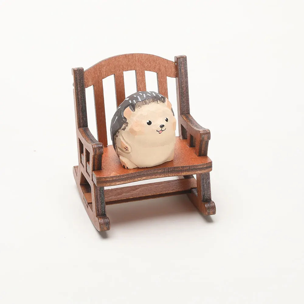 Carved Wooden Bear in Rocking Chair Figurine
