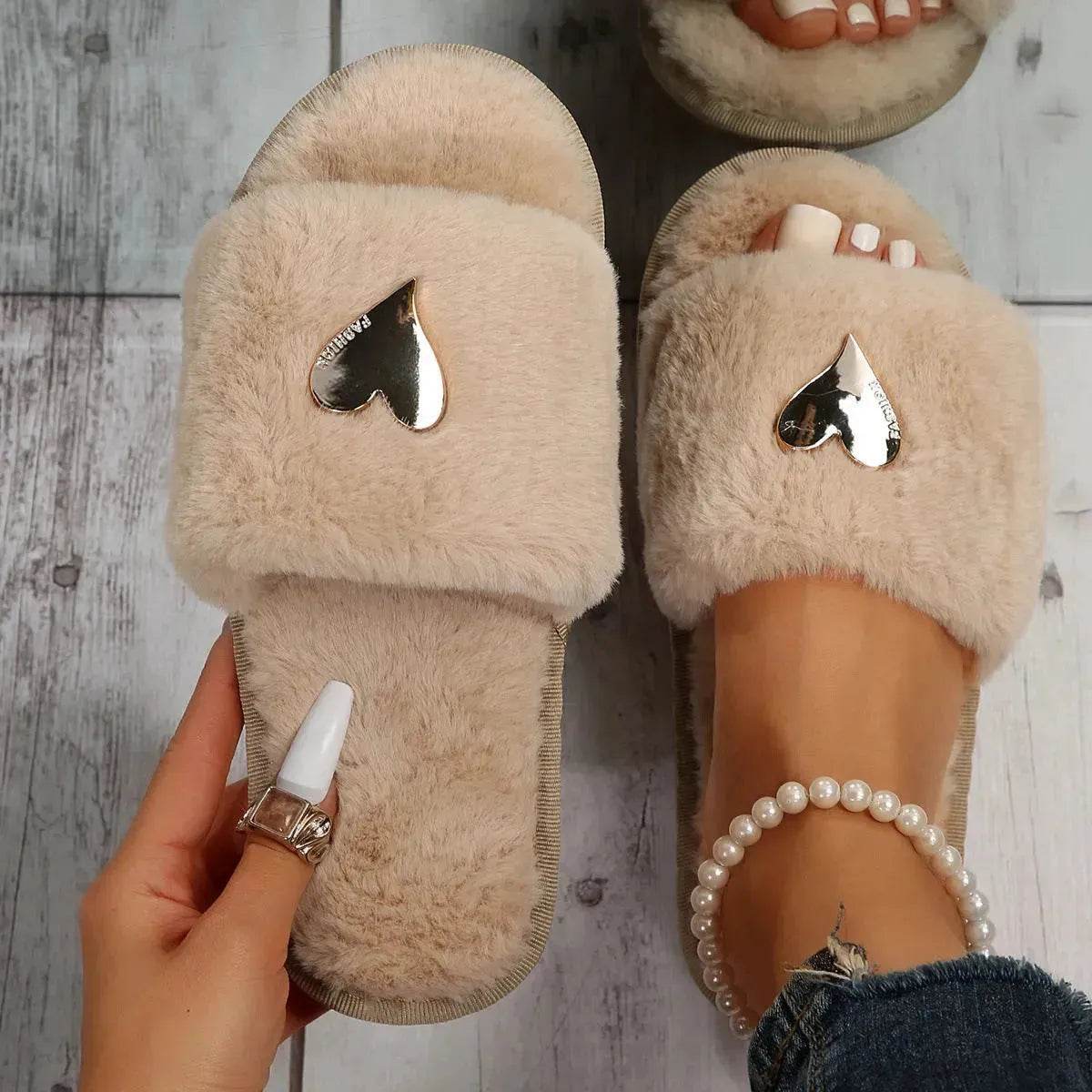 Fluffy Open-Toe Plush Slippers