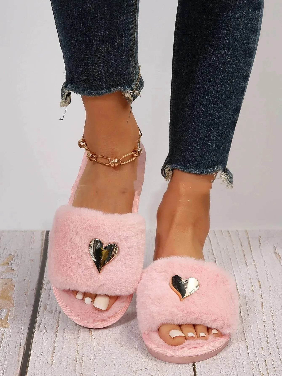 Fluffy Open-Toe Plush Slippers