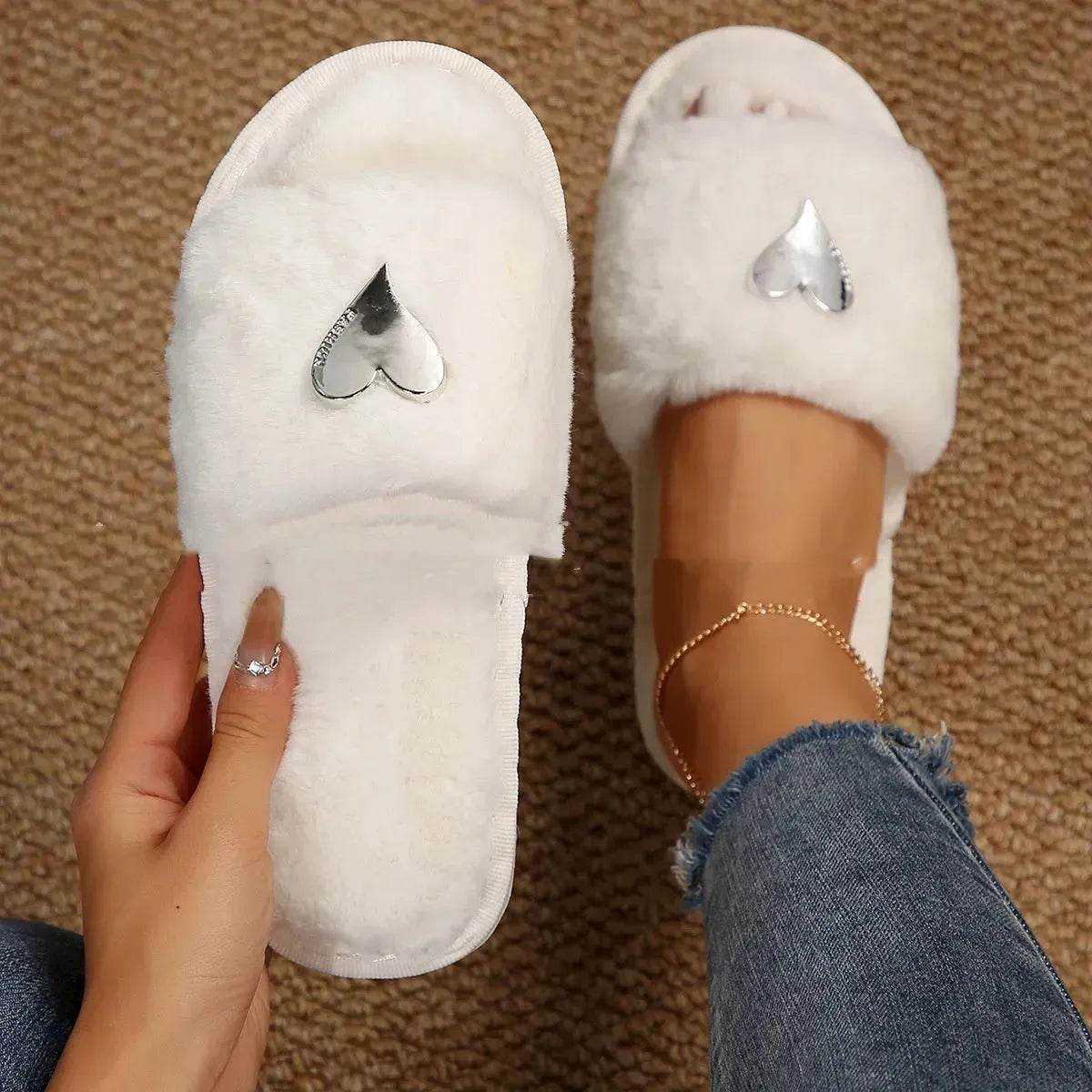 Fluffy Open-Toe Plush Slippers