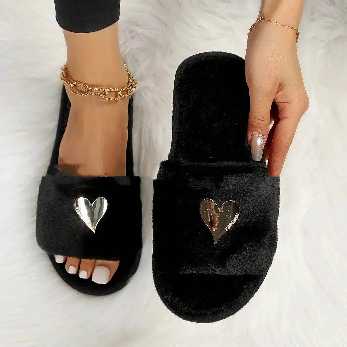 Fluffy Open-Toe Plush Slippers