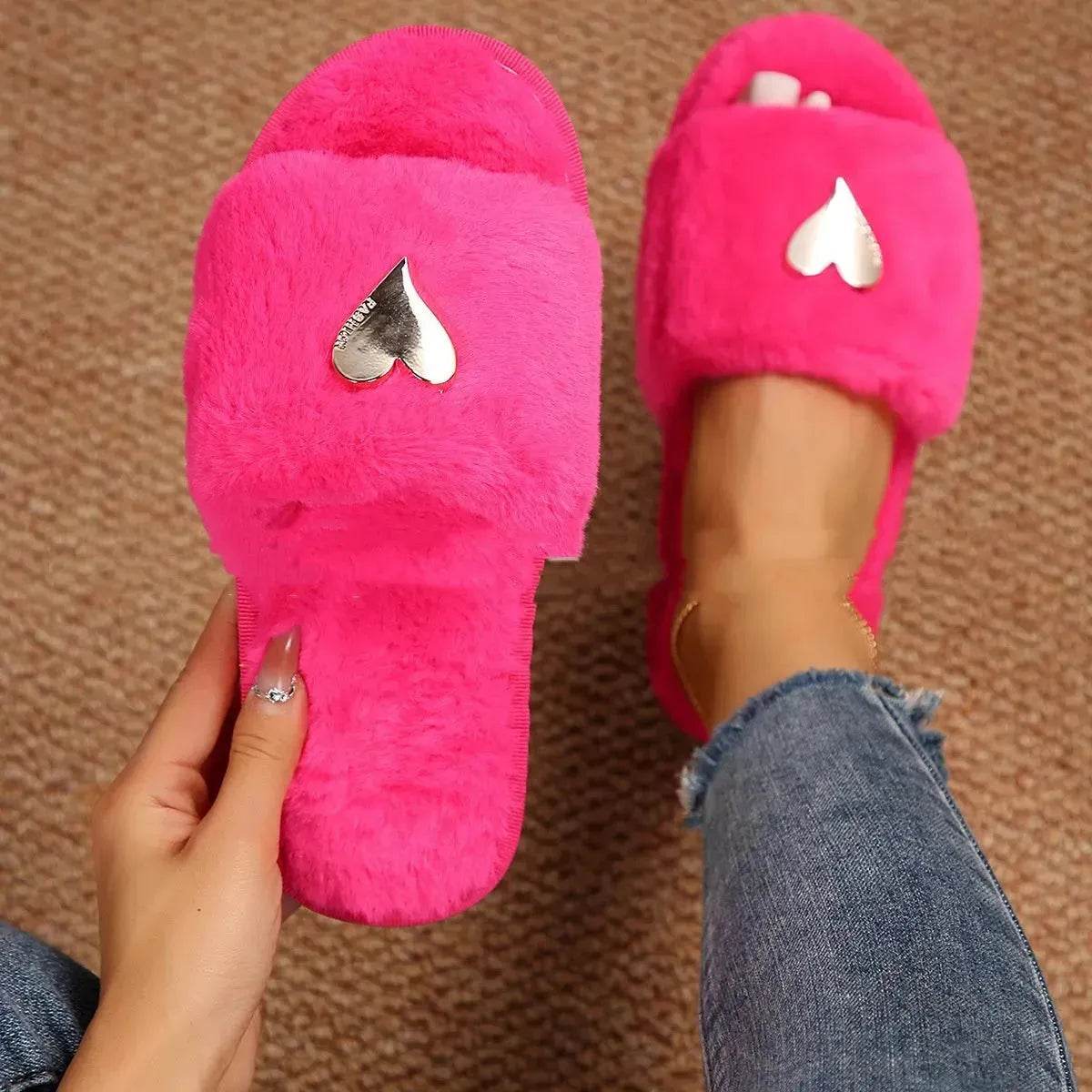 Fluffy Open-Toe Plush Slippers