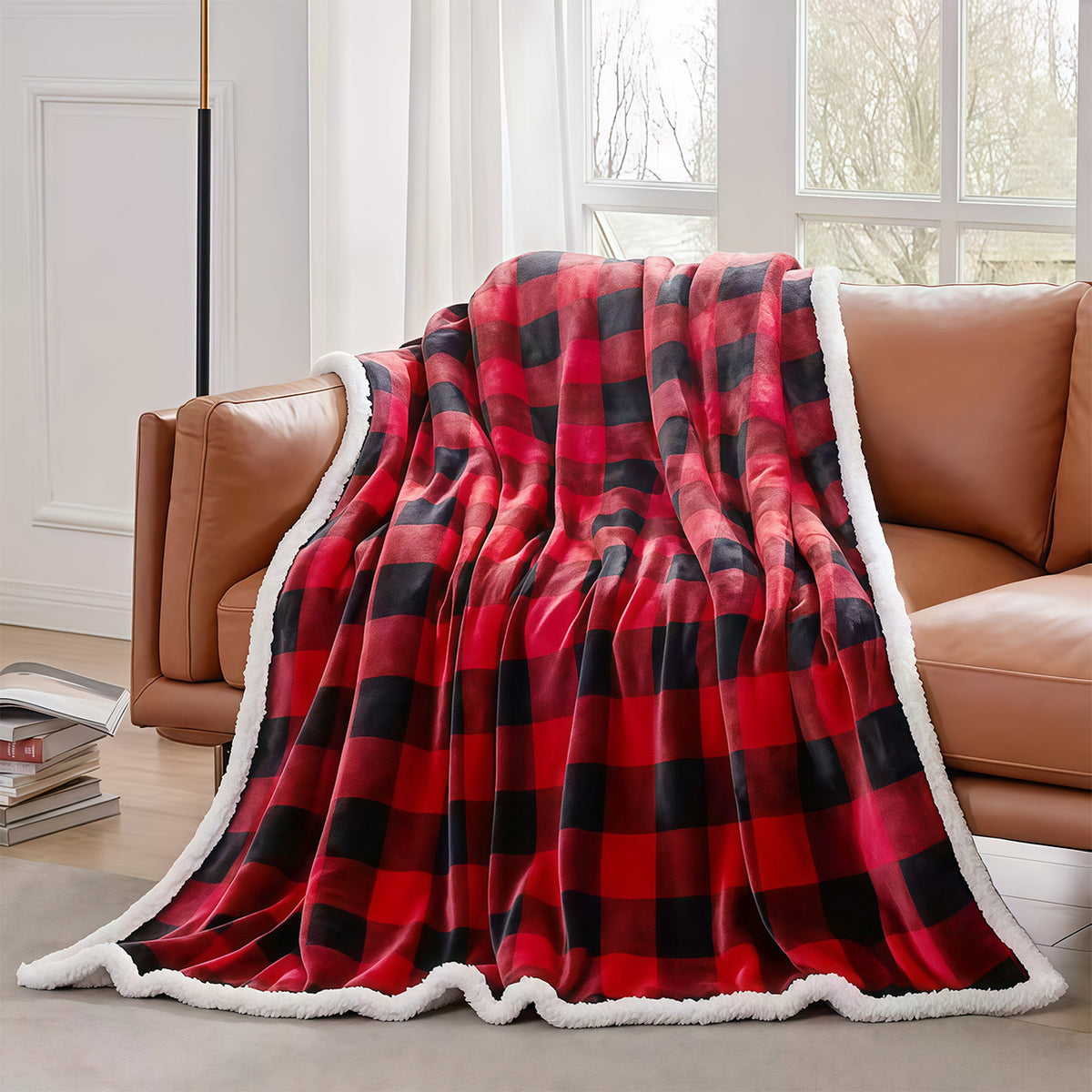 Sherpa Fleece Plaid Throw Blanket
