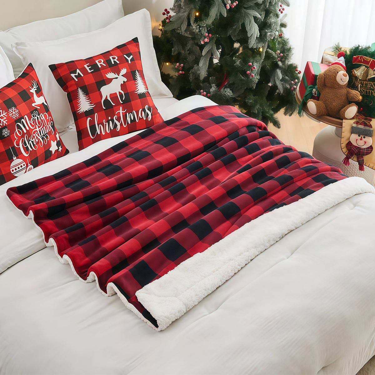 Sherpa Fleece Plaid Throw Blanket